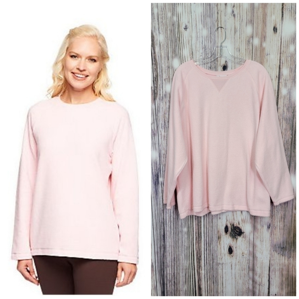 DENIM & Co Pink Baby Sherpa Crew Neck Sweatshirt